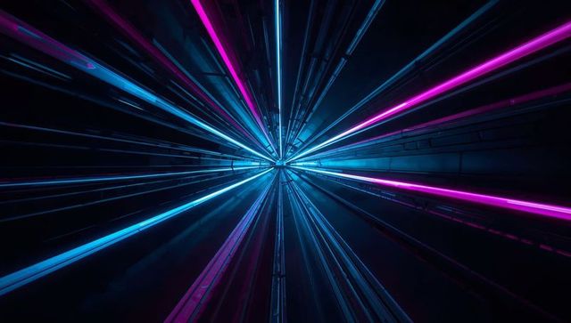 Futuristic neon-light tunnel in high-tech corridor