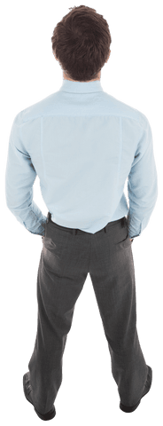 Transparent businessman standing rear view hands in pockets