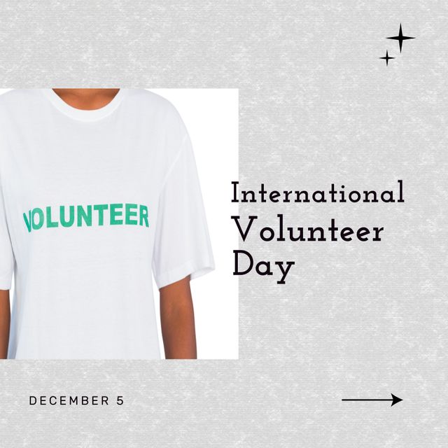 Image showcasing International Volunteer Day, focusing on a person wearing a volunteer T-shirt. Perfect for promoting charity events, community service campaigns, and awareness for volunteering efforts. Ideal for nonprofit organizations, social media posts, and educational materials to encourage volunteers.