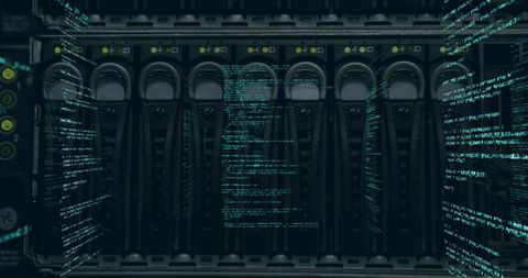 Blue Digital Data Streams on Advanced Technology Machine