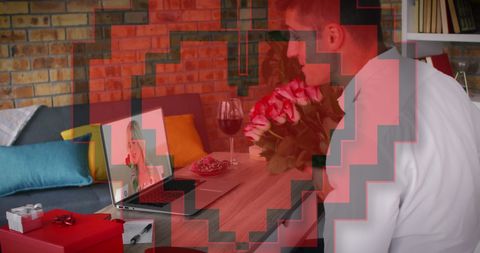 Man Holding Roses Video Calling on Valentine's Day - Download Free Stock Images Pikwizard.com