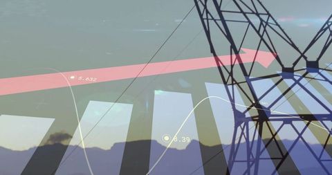 Transmission Tower with Upward Graph in Technology Concept