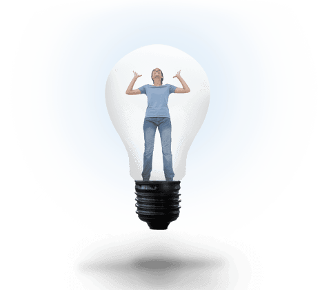 Creative Woman Inside Light Bulb on Transparent Background