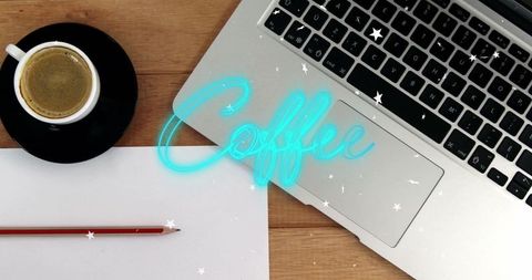 Minimal Workspace with Coffee Cup and Laptop for Productivity