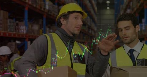 Warehouse Workforce with Growth Data Overlay - Download Free Stock Images Pikwizard.com