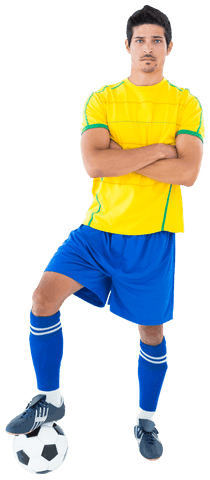 Confident Football Player Transparent with Single Foot on Ball