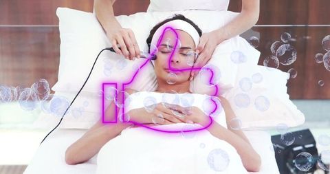 Rejuvenating facial treatment with bubbles in tranquil spa ambiance