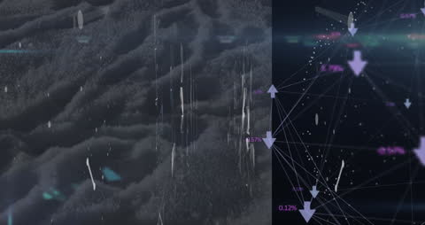 Digital Network Overlay on Snowy Surface with Graphic Visuals