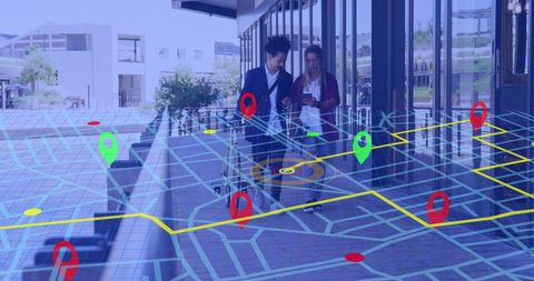 Group using virtual city map in urban environment