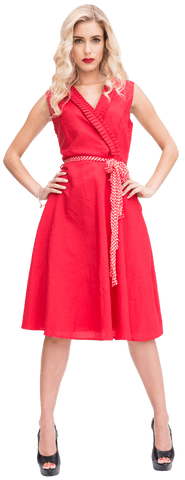 Confident Woman Posing in Red Dress on Transparent Background