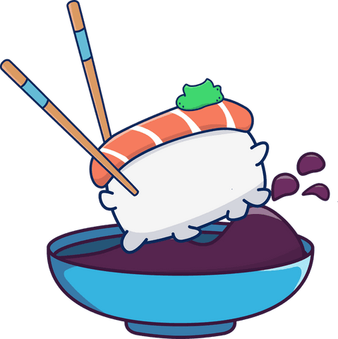 Cute cartoon nigiri smiling on transparent background