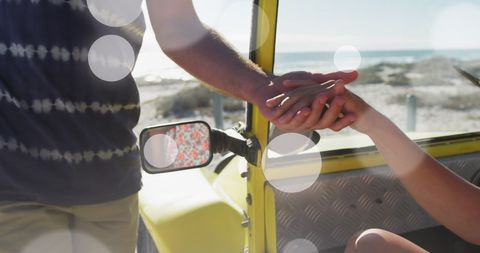 Romantic Road Trip Couple Holding Hands at Beach