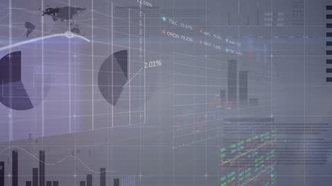 Animation of Financial Data Processing Over Global Map Background
