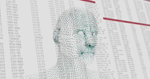 Virtual Human Head with Data Code Matrix Visualizing Futuristic Analytics - Download Free Stock Images Pikwizard.com
