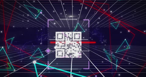 Futuristic QR Code with Grid Network and Plexus Overlay