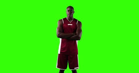 Confident African American Basketball Player on Green Screen