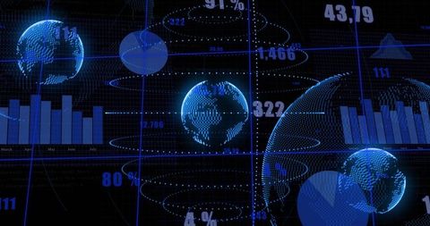 Futuristic Digital Globe HUD with Data Charts Neon Analytics Interface Global Metrics