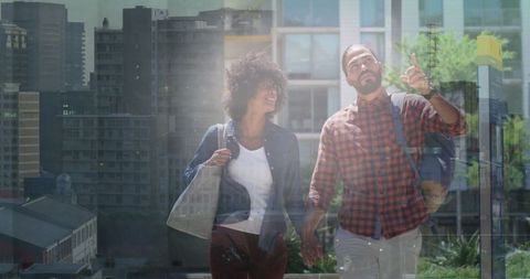 Couple Enjoying City Walk Holding Hands Sharing Love