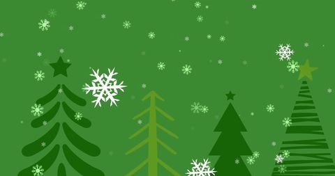 Snowflakes Falling on Graphic Christmas Trees Background