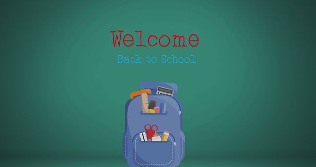 School Backpack Full of Supplies Against Green Background With Welcome Back to School Text - Download Free Stock Images Pikwizard.com