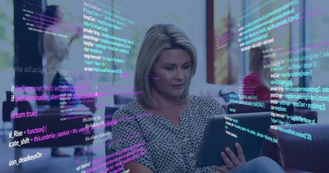 Businesswoman Using Tablet with Virtual Data Interface - Download Free Stock Images Pikwizard.com
