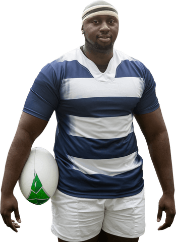 African american rugby player with ball on transparent background