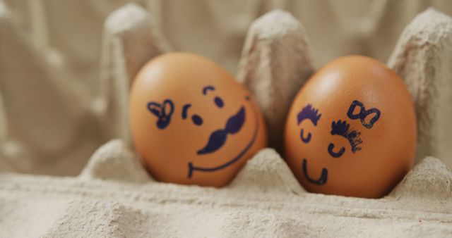 Eggs with Drawn Smiley Faces in Egg Carton - Download Free Stock Images Pikwizard.com