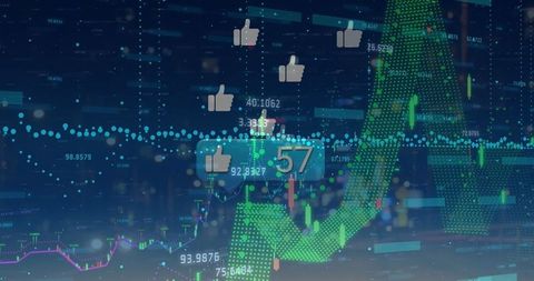 Digital Trade Success with Floating Thumbs Up Among Green Charts - Download Free Stock Images Pikwizard.com