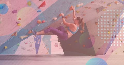 Woman Dedicated Rock Climbing Indoors Fitness Challenge