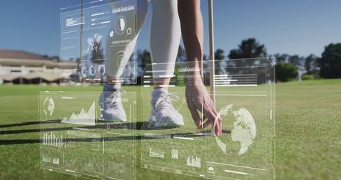 Golfer Prepares Shot with Holographic Data Displayed