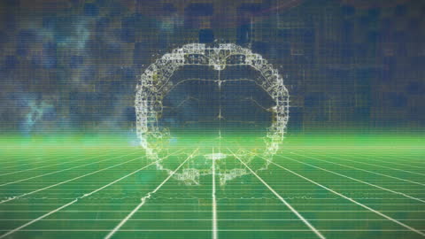 Rotating Digital Brain Over Grid with Futuristic Effects