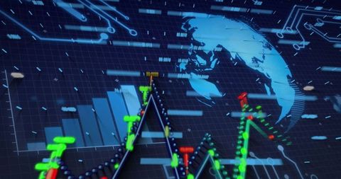 Futuristic Financial Dashboard with Globe and Data Graphs