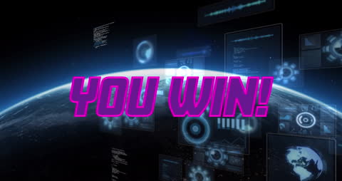 Futuristic 'You Win' Display Over Digital Globe