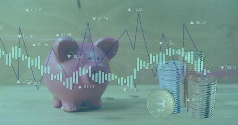 Bitcoin and Savings Concept with Financial Data Overlay - Download Free Stock Images Pikwizard.com