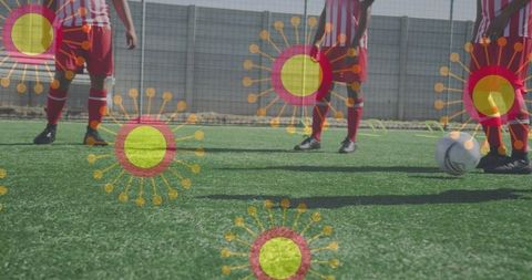 Soccer Players Practicing Amid COVID-19 Awareness Graphics