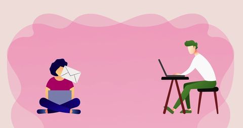 illustration showing a man and woman working from home on laptops, exemplifying virtual communication and remote working scenarios during social distancing initiatives such as covid-19 pandemic. useful for articles, educational materials about work-from-home culture or modern workplace adjustments.