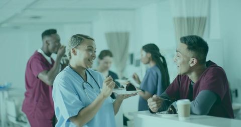 Healthcare Professionals Enjoying Break in Hospital Lounge