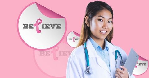 Female Doctor Supporting Breast Cancer Awareness Campaign
