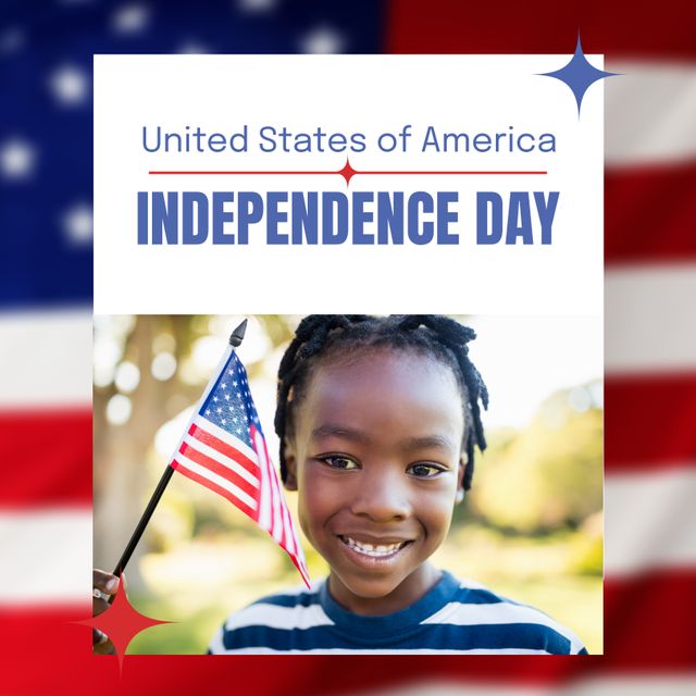 African American Child Celebrating USA Independence Day with American Flag - Download Free Stock Templates Pikwizard.com