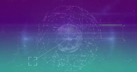 Futuristic digital globe interface with wireframe and nodes