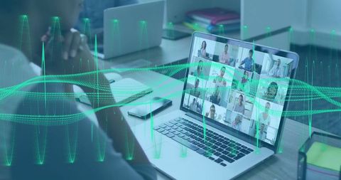 Virtual meeting engagement with data overlap in professional workspace