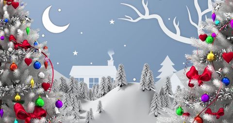 Festive Winter Wonderland with Ornate Christmas Trees