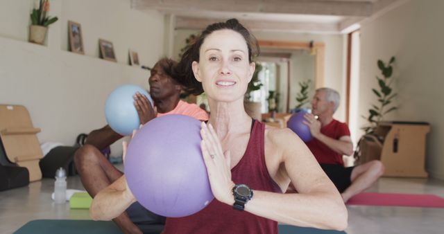 Diverse Seniors Practicing Yoga with Exercise Balls at Home - Download Free Stock Images Pikwizard.com