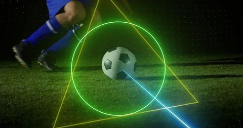 Neon Shapes Illuminate Soccer Game: Futuristic Sports Technology Concept