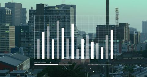 Digital Data Interface Overlay on Cityscape Skyview