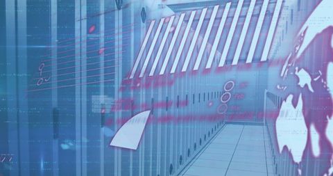 Digital Data Processing in Server Room with Global Interface Overlay - Download Free Stock Images Pikwizard.com