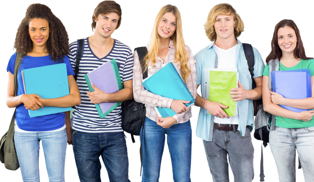 Transparent happy college students posing together holding folders - Download Free Stock Videos Pikwizard.com