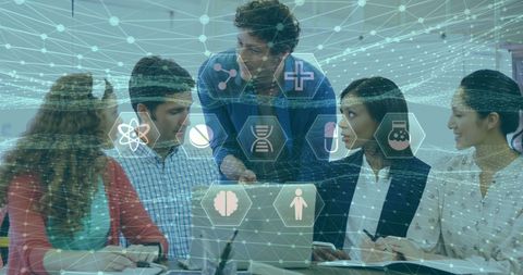 diverse team collaborating with futuristic technology overlay - Download Free Stock Images Pikwizard.com