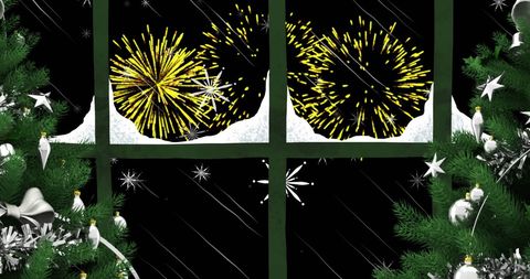 Christmas Eve with Fireworks Seen from Cozy Window