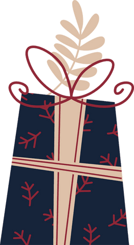 Minimalist navy gift bag with elegant botanical decoration on transparent background